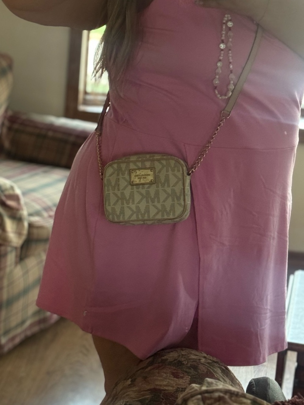 Michael Kors Embossed MK Logo Crossbody in Cream and Tan - Picture 7 of 14